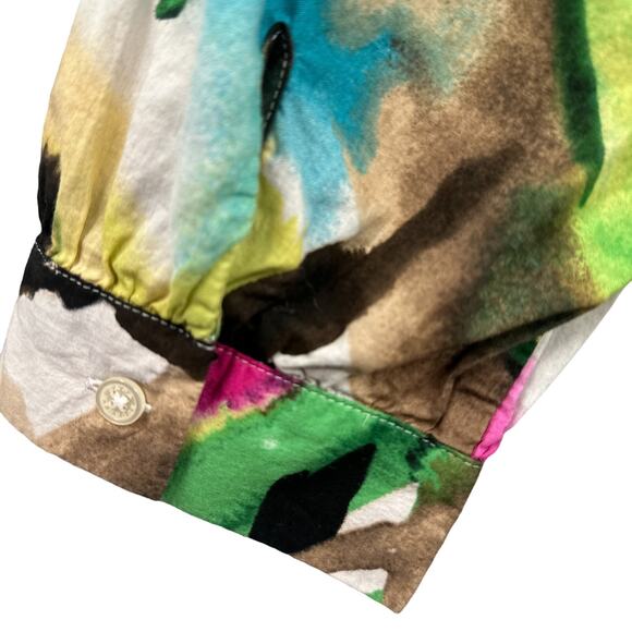 Dana Buchman Top M Watercolor Floral Bold Button Down Resort Travel Boho Beachy - Picture 6 of 15
